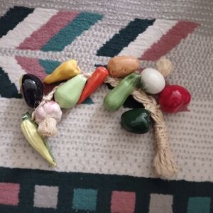 Ceramic Vegetables on a Rope + Blue Agave Candle Holder